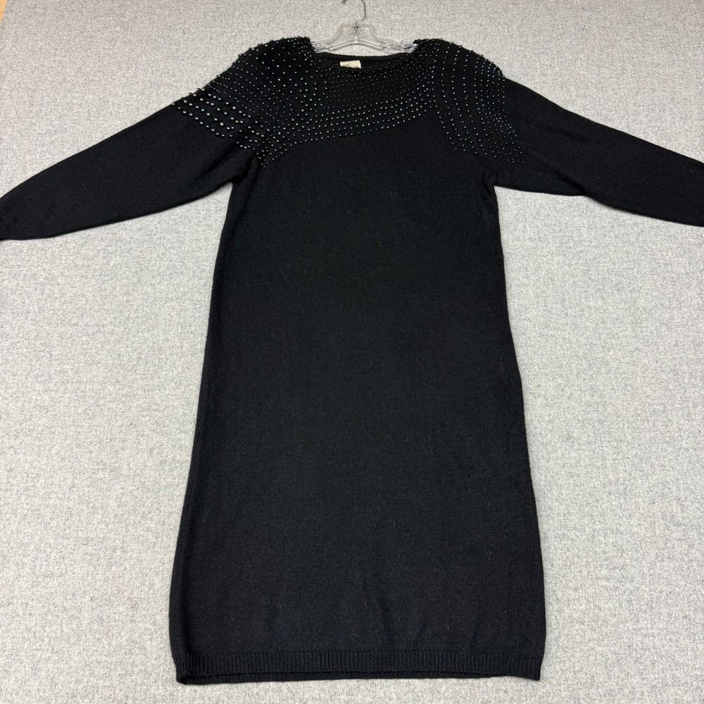 Darian | Beaded Knit Sweater Dress | L | Black | Iridescent Embellished Vintage